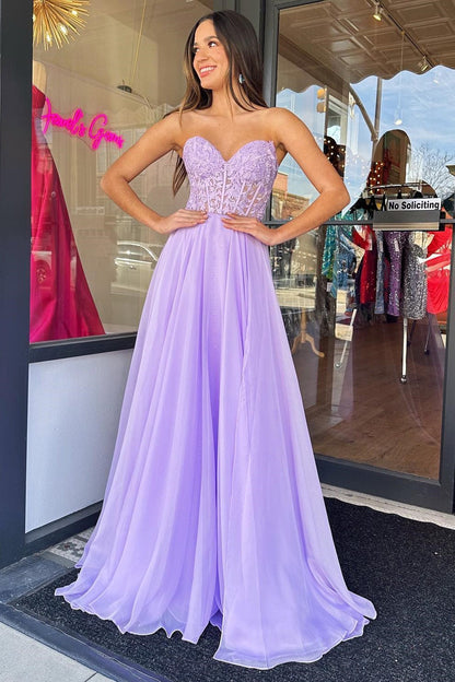 Rachel |A line Sweetheart Chiffon Prom Dress with Puff Sleeves