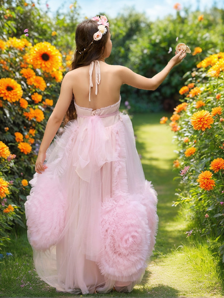 A-line Chiffon Floor-length Pink Flower Girl Dress