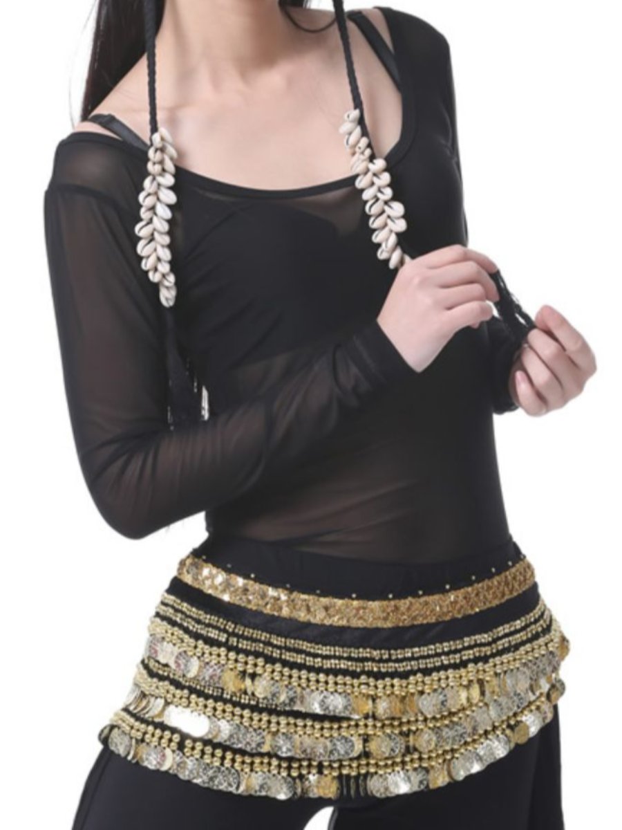 Transparent Belly Dancewear Round Long Sleeves Performance Costume