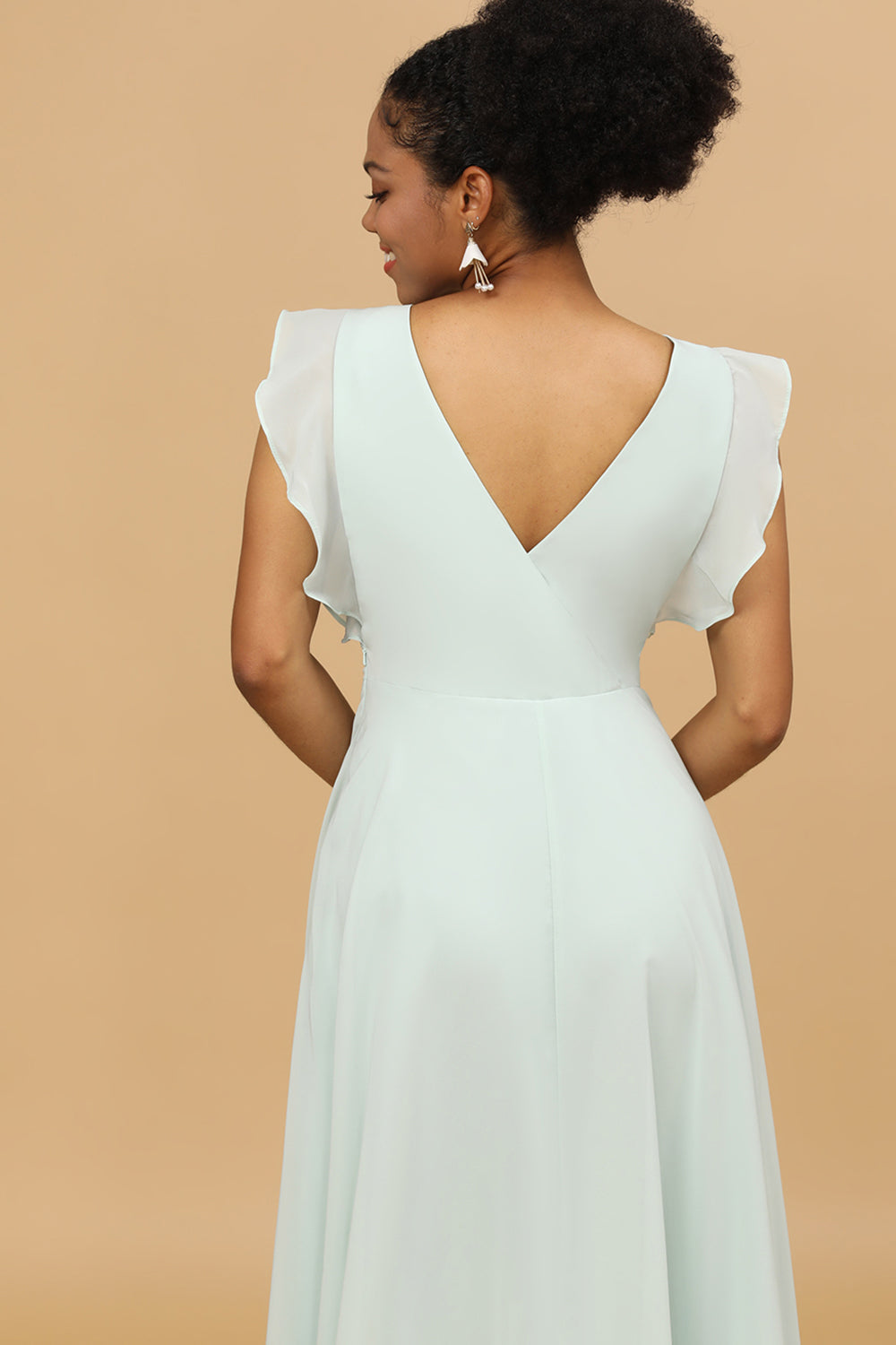 Mint Chiffon V-Neck Bridesmaid Dress