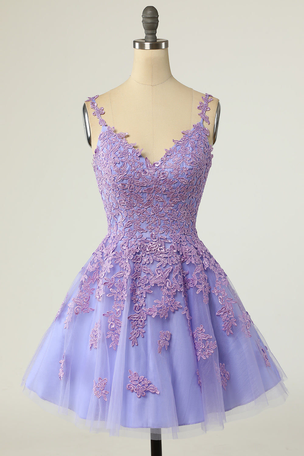 A Line Spaghetti Straps Purple Short Homecoming Dress