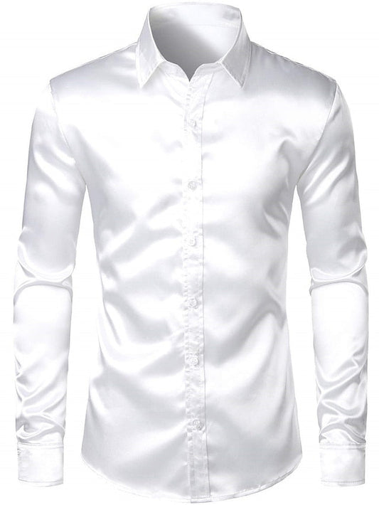 Men's Casual Polyester Long Sleeves Solid Color Shirt