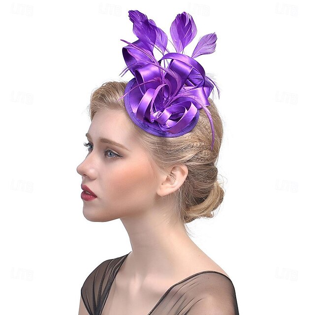 Fascinators Polyester Horse Race Cocktail Elegant Vintage With Feather Bows Headpiece