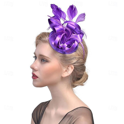 Fascinators Polyester Horse Race Cocktail Elegant Vintage With Feather Bows Headpiece