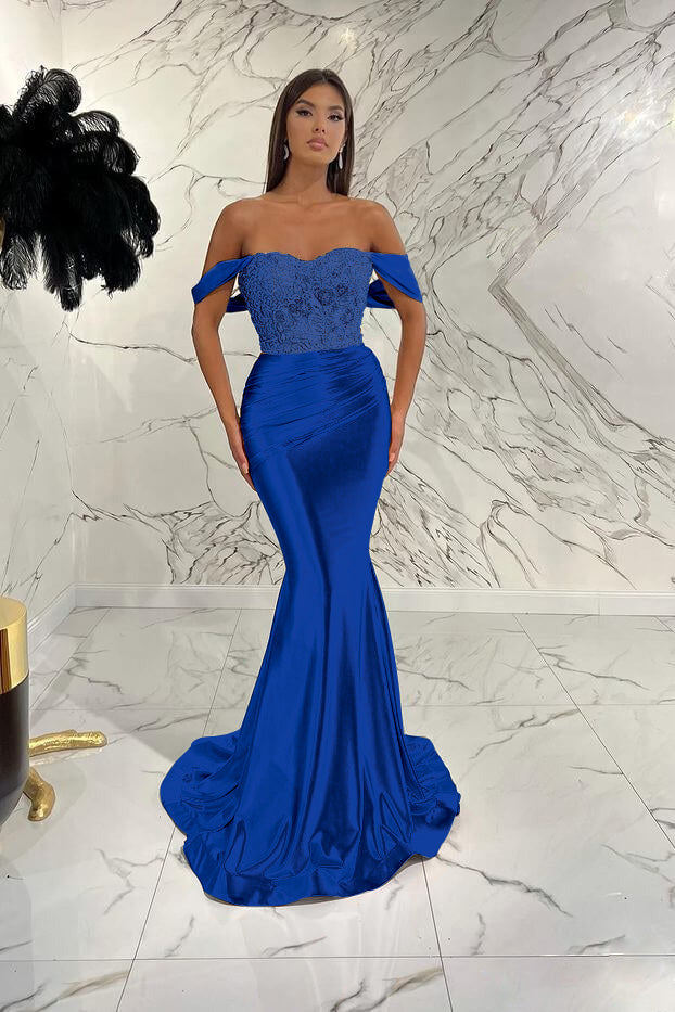 Elegant Off-The-Shoulder Mermaid Sequins Prom Dress With Beads Pleated ED0408