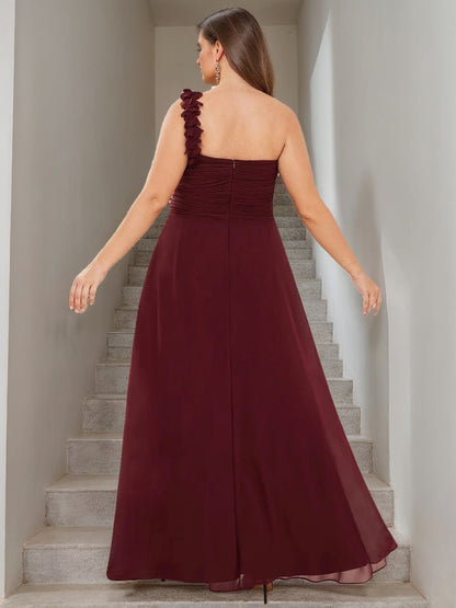 A-Line/Princess One-Shoulder Sweetheart Sleeveless Floor-Length Plus Size Long Bridesmaid Dress