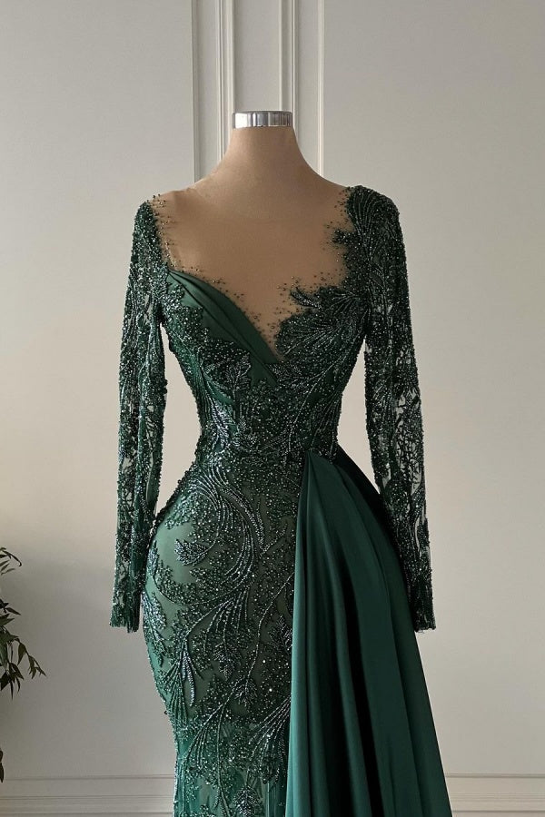 Elegant Dark Green Luxurious Embroidery Mermaid Prom Dress With Satin Trailing ZT0179