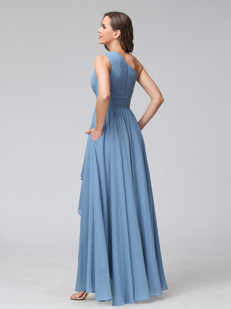 A-Line/Princess One-Shoulder Sleeveless Asymmetrical Bridemaid Dresses with Pockets