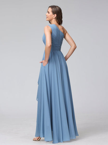 A-Line/Princess One-Shoulder Sleeveless Asymmetrical Bridemaid Dresses with Pockets