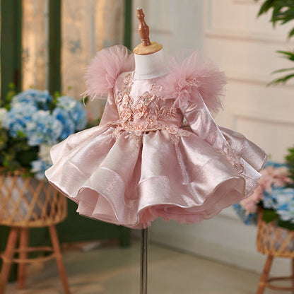 Satin Tulle Knee-length 1st Birthday Party Baby Girl Dress