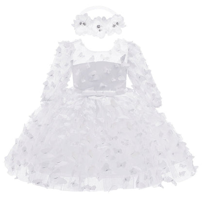 A-Line/Princess Scoop Neck 3/4 Length Sleeves Knee-Length Flower Girl Dress with 3D Butterfly