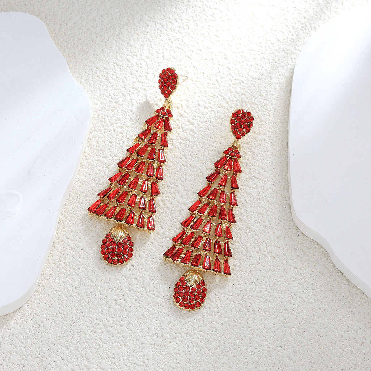 Sweet Christmas Rhinestone Tassel Stylish Long Earrings