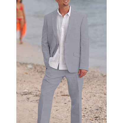 Men's Tailored Fit Single Breasted Two-buttons 2 Pieces Solid Colored Linen Suits