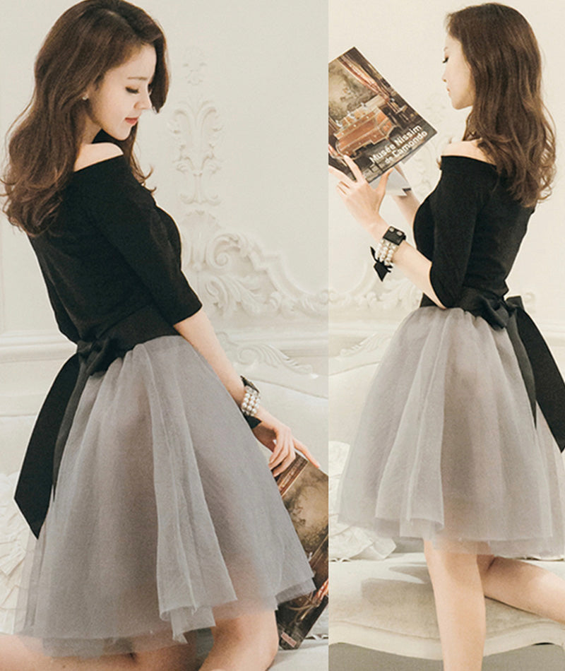 Cute black and gray short dress fashion girl dress  1007