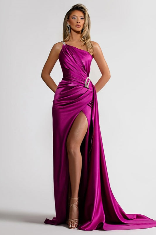 Stunning Split One-Shoulder Pleated Long Prom Dress ZT0453