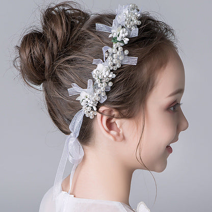 Children's Dress White Lace Pearl Flower Headband Accessories