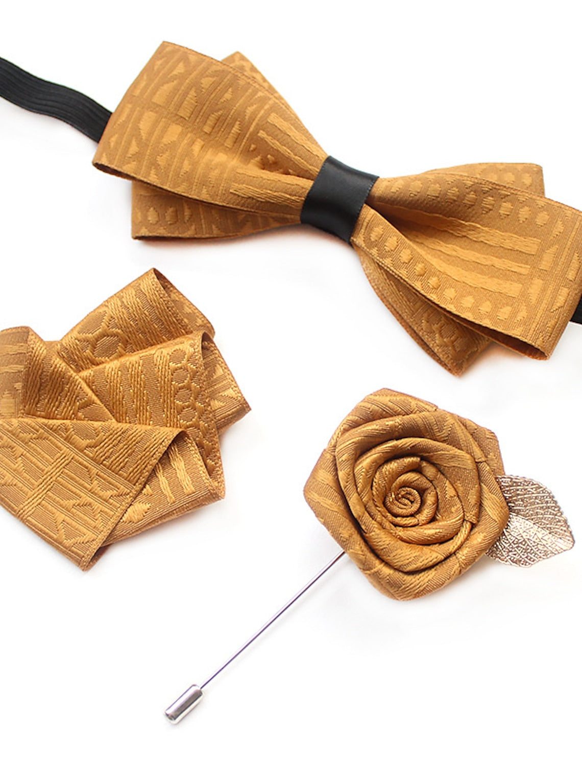 Men's Bow Tie Solid Color Black Yellow Wine Set