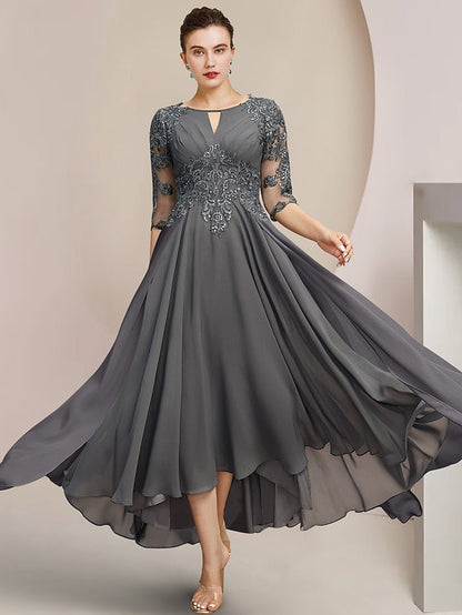 A-Line/Princess Scoop Tea-Length Mother of the Bride Dresses