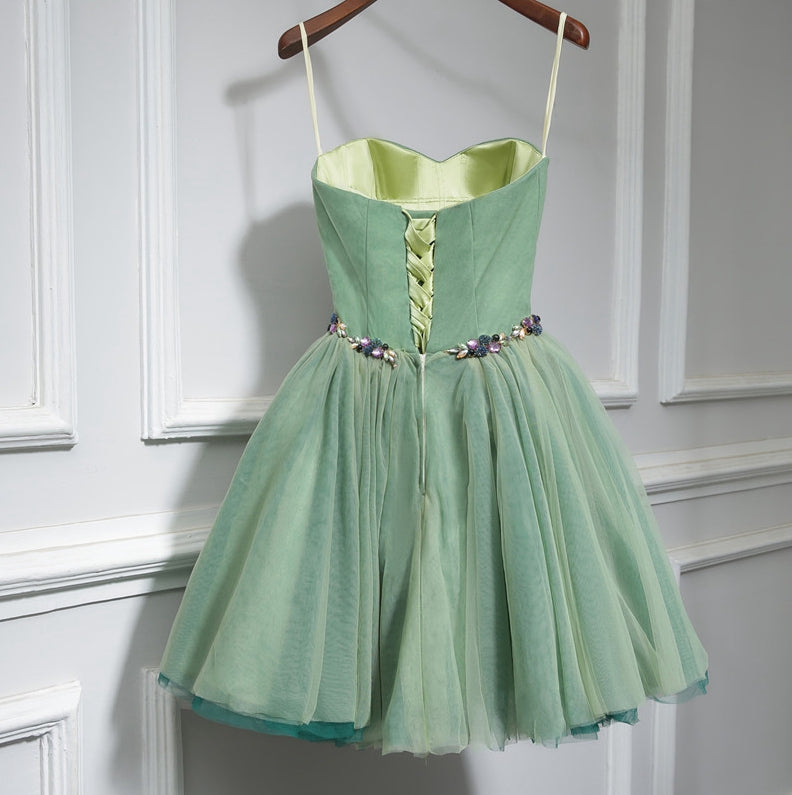 Cute green sweetheart neck short prom dress, homecoming dress  7783