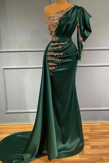 Dark Green One Shoulder Mermaid Prom Dress PD0510