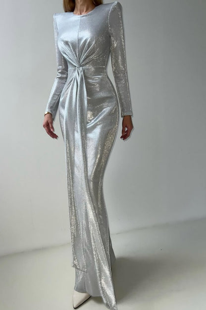 edgynewlook Sliver Stuning Long Prom Dress Mermaid Long Sleeves