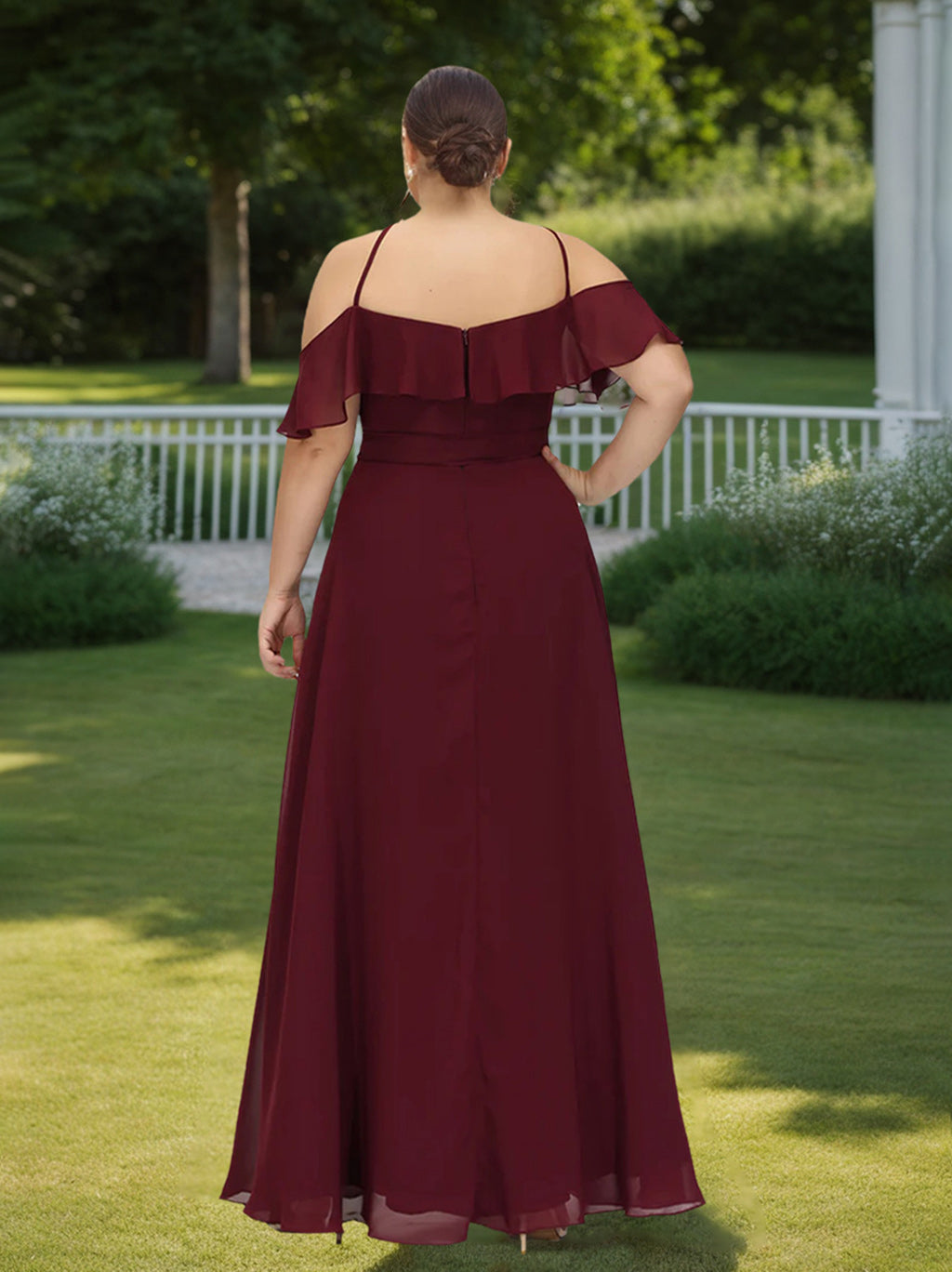 A Line/Princess Short Sleeves Floor-Length Plus Size Bridesmaid Dresses with Bowknot