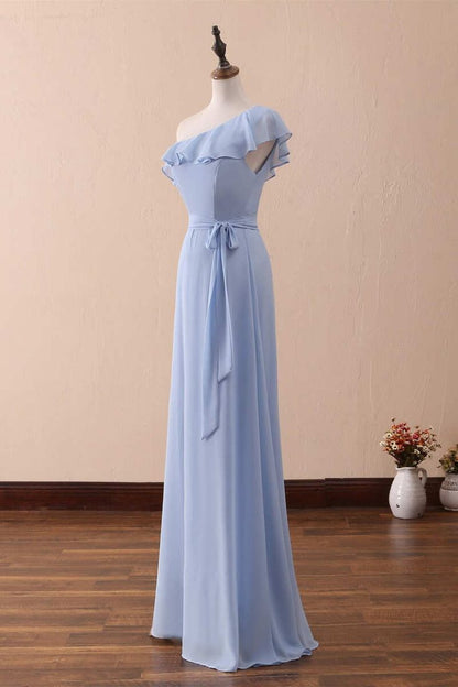 One-Shoulder Ruffled A-Line Long Bridesmaid Dress     fg5964