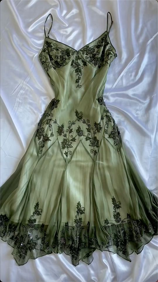 vintage green emerald maxi dress embroidered crystals floral Prom Dresses   fg3974