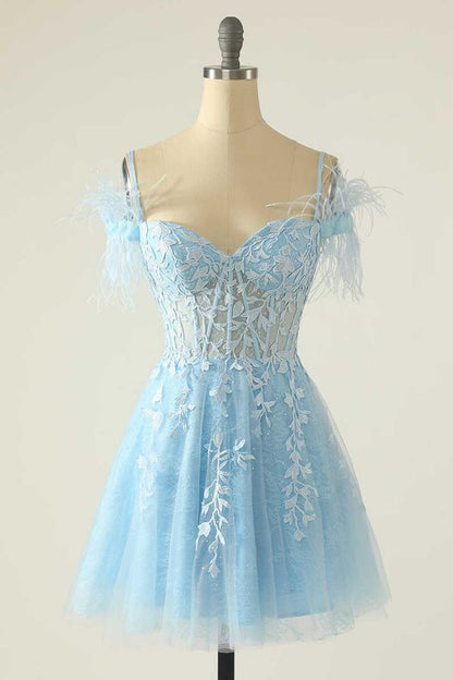 Modest Light Blue Appliques A-Line Short Homecoming Dresses        fg5970