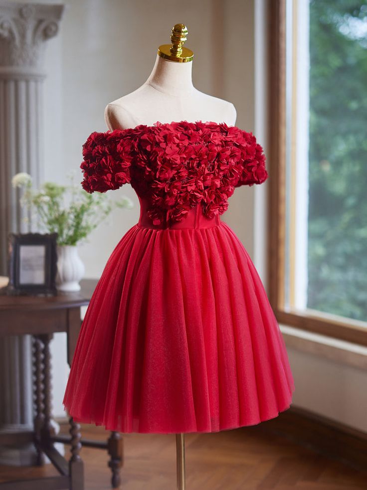 Off the Shoulder Flower Bodice Tulle Short Homecoming Dress       fg6046