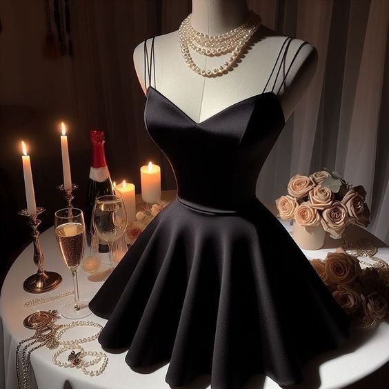 A line Black Birthday Outfits Black Homecoming Dress    fg6128