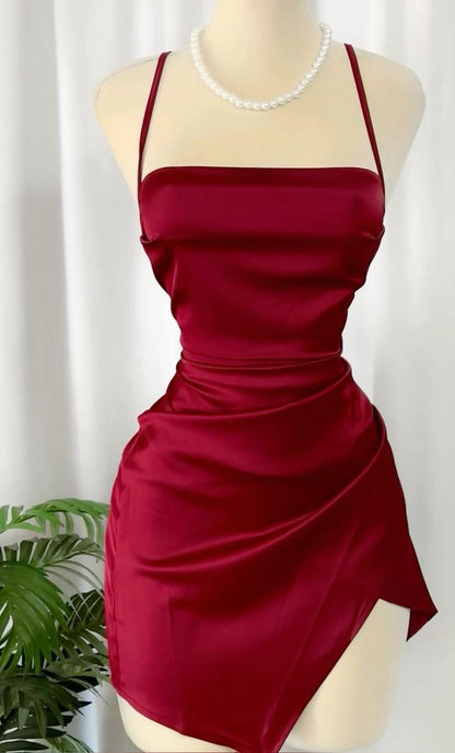 Short Prom Dresses Spaghetti Straps Burgundy Homecoming Dress   fg6119