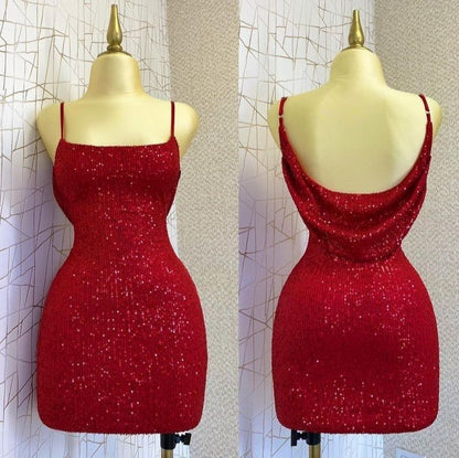 Red Sheath Straps Sequins Mini Homecoming Dress        fg6295