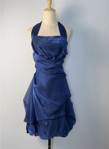 Blue Short Halter Homecoming Dress Party Dress, Blue Short Formal Dress        fg6432