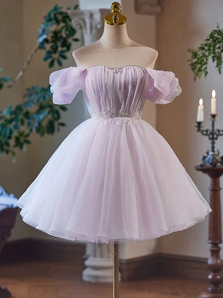 A-Line Sweetheart Neck Tulle Purple Short Prom Dress, Purple Homecoming Dress      fg6141