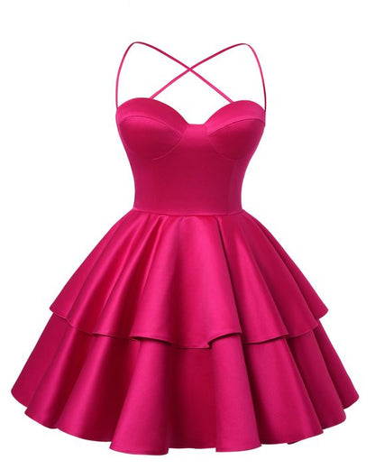 Satin Homecoming Dress Sweetheart Neck Tiered Short Graduation Dresses      fg6044