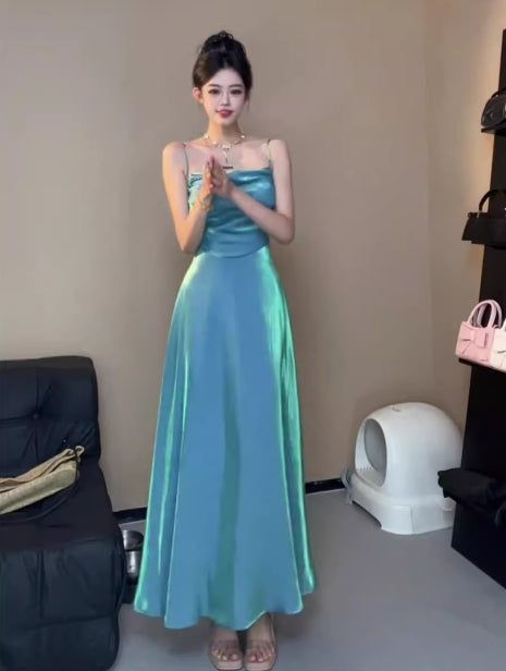 Spaghetti Straps Blue Sheath Long Prom Dresses Homecoming Dress      fg6074