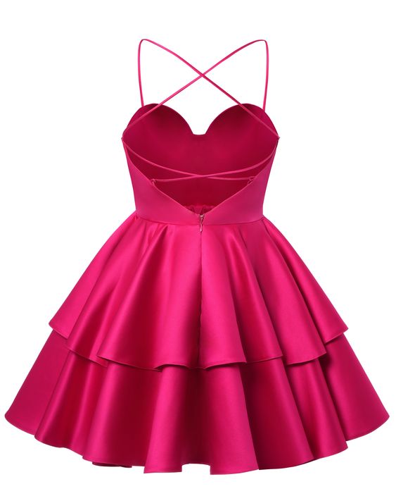 Satin Homecoming Dress Sweetheart Neck Tiered Short Graduation Dresses      fg6044