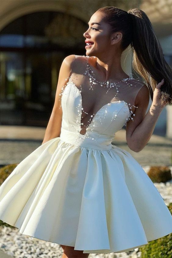 New Mini Homecoming Dress Transparent Tulle Jewel Sweetheart Satin Graduation Dresses       fg6238