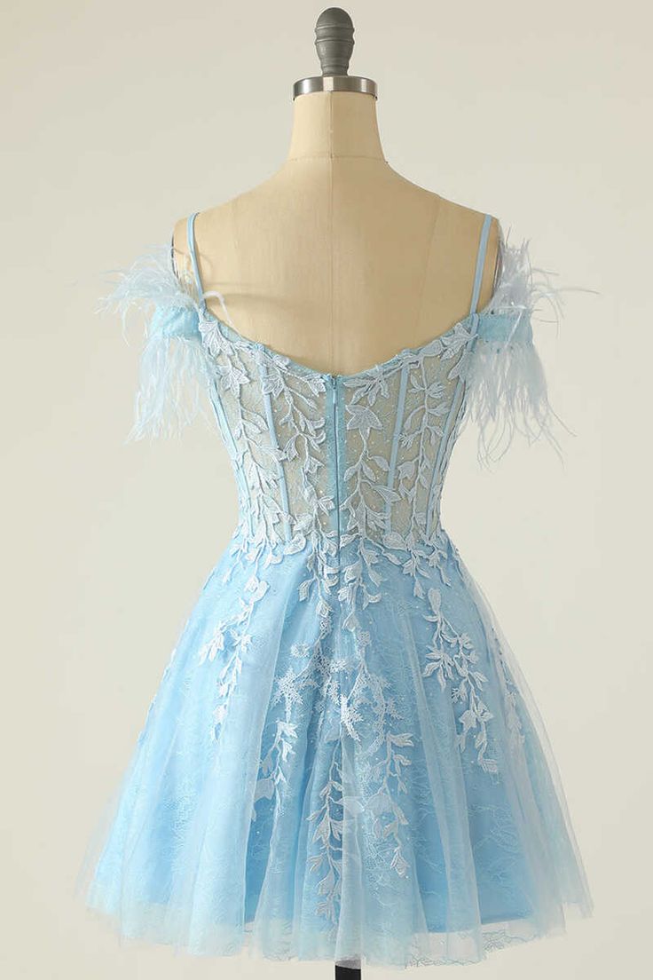 Modest Light Blue Appliques A-Line Short Homecoming Dresses        fg5970