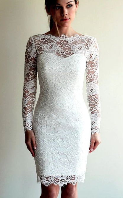 Long Sleeve Lace Short Fitted Wedding Dress    fg5995