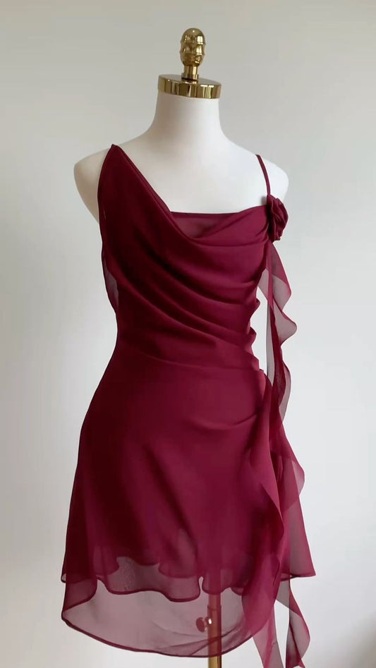 Burgundy Cocktail Dress Short Party Dress Homecoming Dress      fg7537