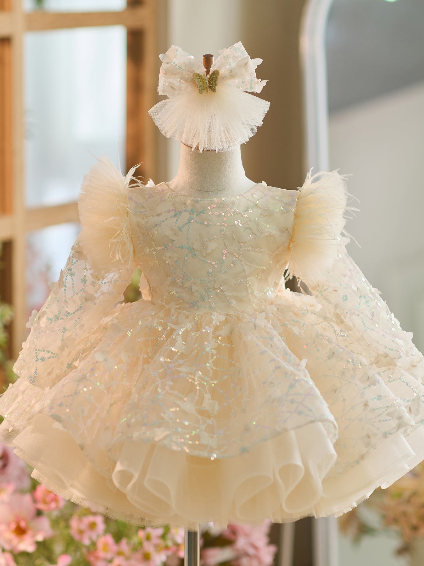 Sequins Tulle Knee-length Baby Girl Dress