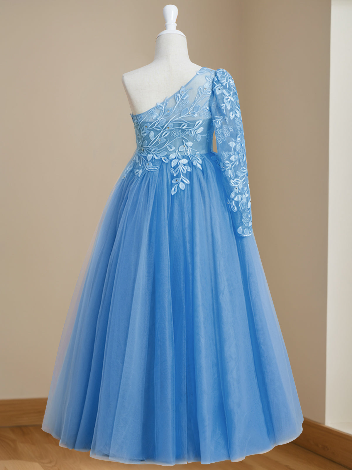 A-Line/Princess One-Shoulder Floor-Length Flower Girl Dress with Appliques