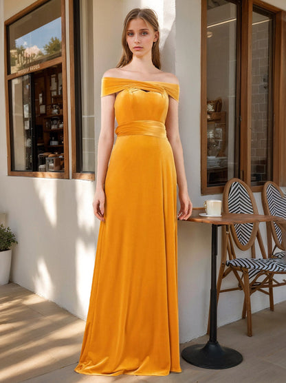 A Line/Princess Off-the-shoulder Floor-Length Satin Bridesmaid Dresses