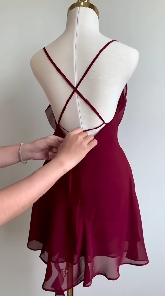 Burgundy Cocktail Dress Short Party Dress Homecoming Dress      fg7537