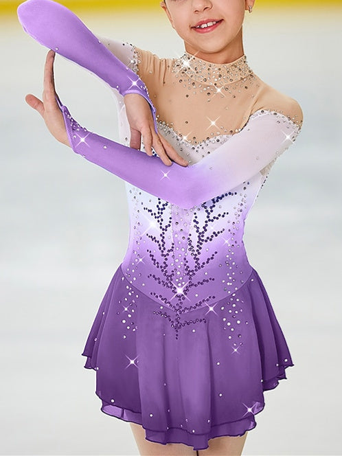 Figure Skating Dress Women's Dancewear Girls' Open Back Halo Dyeing Mesh Spandex High Elasticity Rhinestone Ice Skating Dress