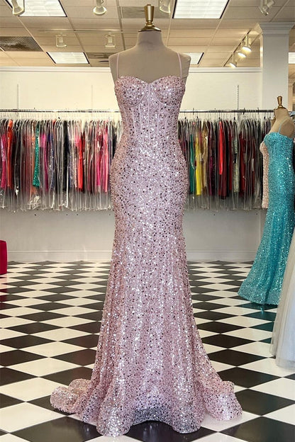 edgynewlook Elegant Sweetheart Mermaid Prom Dress Sequins With Spaghetti-Straps