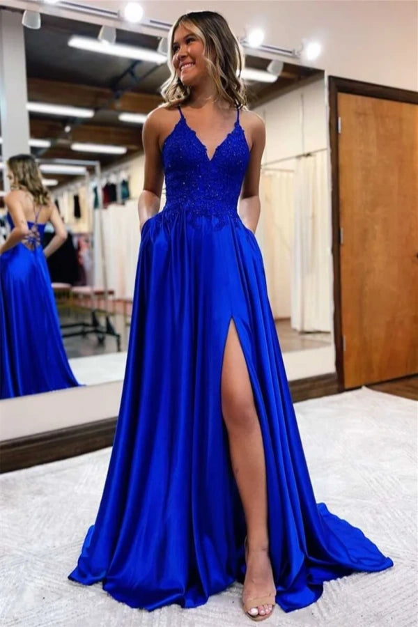 Glamorous Dark Blue Spaghetti Strap Prom Dress Long Mermaid Dress MB0041