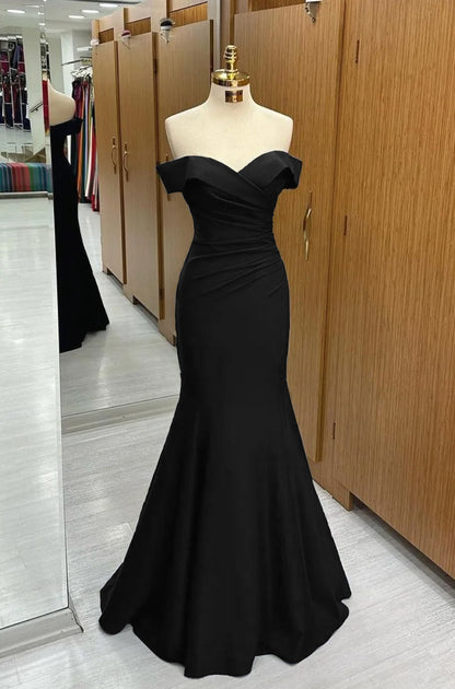 Long Mermaid Prom Dress Navy Blue  Off-the-shoulder Sweetheart Sleeveless YL0305